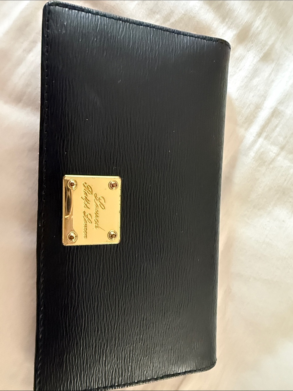 Black Leather Men's Wallet with Gold Plate